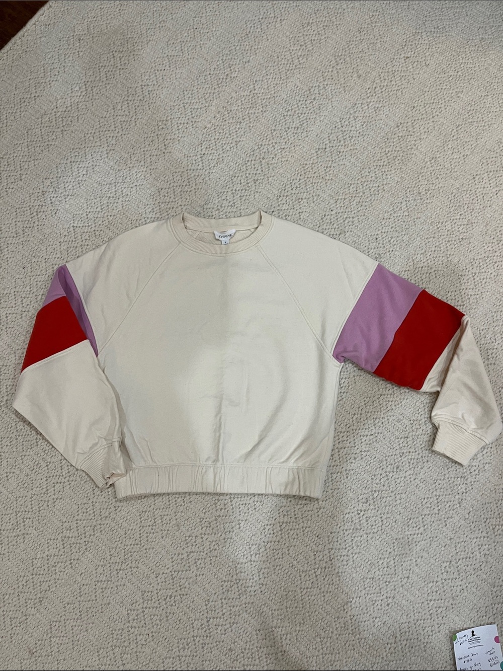 Evereve Colorblock Crewneck Sweatshirt — Cream with Pink & Red Sleeves